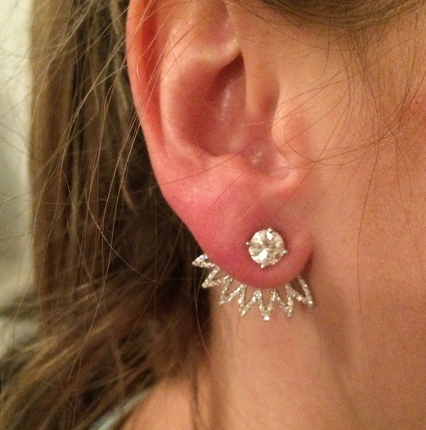 Diamond Flower Ear Jackets - Earrings - frannieb